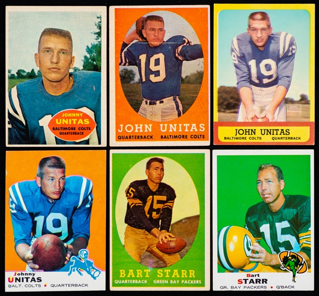 1950s to 1970s Bowman and Topps Football Card Collection (33) Including Johnny Unitas (4), Bart Starr (2), Frank Gifford (4), Gale Sayers (4), Joe Namath (3) and Others