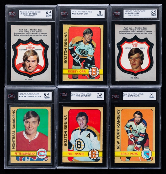 1972-73 O-Pee-Chee Hockey Near Complete Card Set (296/341) Plus Players Crests (22/22), Team Canada (27/28) and Team Emblems (17/30) - Includes KSA-Graded Cards (20)