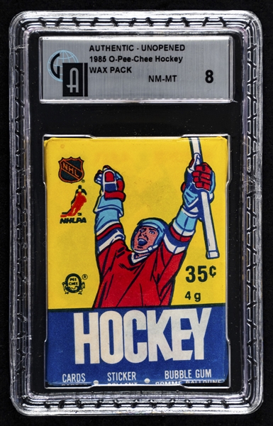 1985-86 O-Pee-Chee Hockey Unopened Wax Pack - Graded GAI NM-MT 8 – Mario Lemieux Rookie Card Year