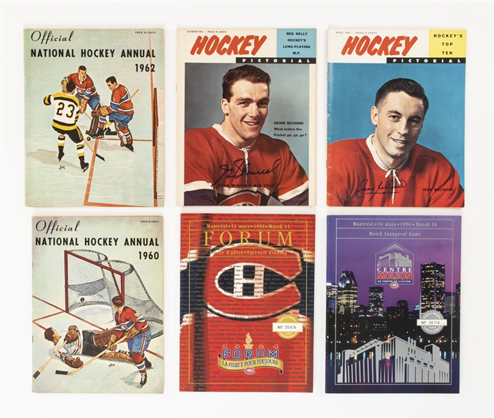 1950s to 2000s Hockey Publication, Program and Magazine Collection of 82 (Mostly Montreal Canadiens) including 9 Signed with Horton, Beliveau, Stanley, Bower and Henri Richard 