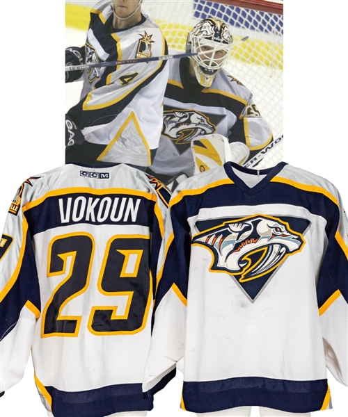 Tomas Voukouns 2003-04 Nashville Predators Game-Worn Jersey with LOA - Photo-Matched!