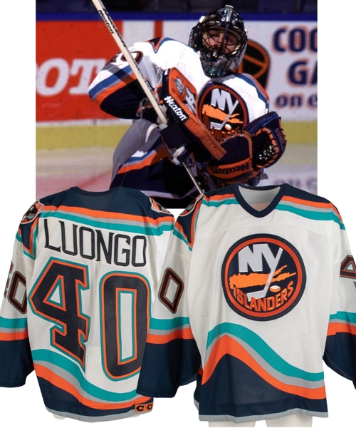 Roberto Luongos 1997-98 New York Islanders Pre-Rookie Game-Worn Pre-Season Jersey with Team LOA – His 1st NHL Jersey! 