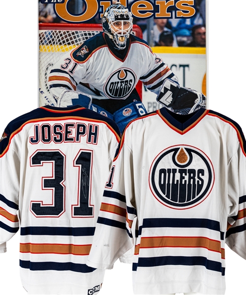 Curtis Josephs 1996-97 Edmonton Oilers Signed Game-Worn Jersey with Team LOA - One Year Style! - Photo-Matched!