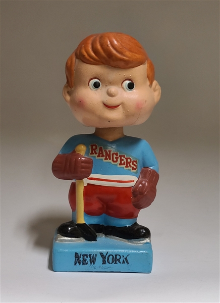Rare 1962 New York Rangers "Black Ink Stamped Base" Nodder / Bobbing Head Doll 