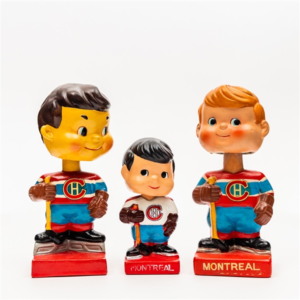 1961-63 Montreal Canadiens Regular, "High Skates" and Mini Nodder / Bobbing Head Dolls 