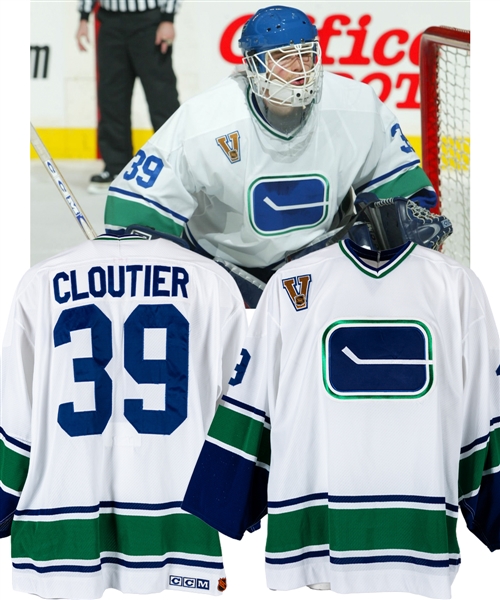 Dan Cloutiers 2003-04 Vancouver Canucks Game-Worn Vintage Jersey with LOA - Photo-Matched!