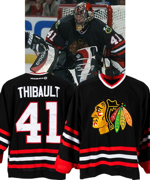 Jocelyn Thibaults 2002-03 Chicago Blackhawks Game-Worn Third Jersey with Team LOA - Photo-Matched!