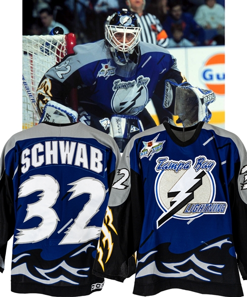 Corey Schwab’s 1998-99 Tampa Bay Lightning Game-Worn Third Jersey with Team LOA – 1999 All-Star Game Patch! – Photo-Matched!