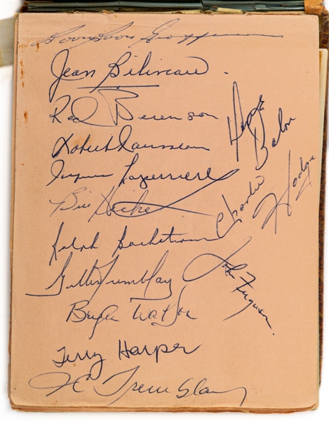 Vintage Autograph Booklets (2) Signed by 18 HOFers including Beliveau, Howe, Joliat, Denneny, Broadbent and the Rocket 