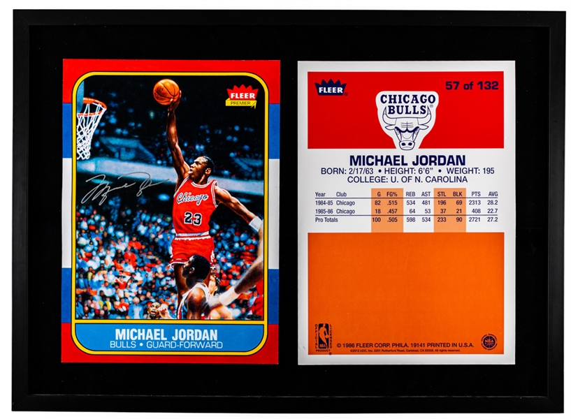 Michael Jordan Signed Chicago Bulls "1986 Fleer" Rookie Card Blow Up Framed Display from UDA (31 1/2" x 23")