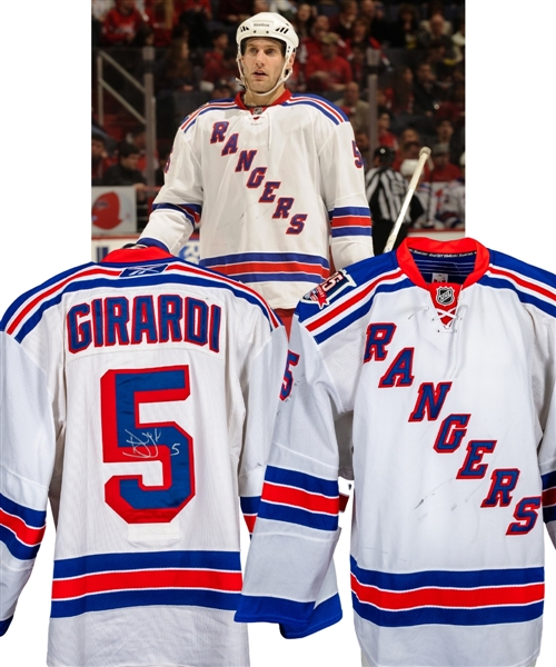 Dan Girardis 2010-11 New York Rangers Signed Game-Worn Jersey with LOA - 85th Anniversary Patch! - Photo-Matched!