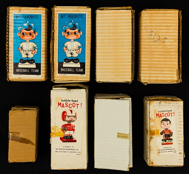Vintage 1960s Hockey, Baseball and Football Nodder / Bobbing Head Doll Box Collection of 8