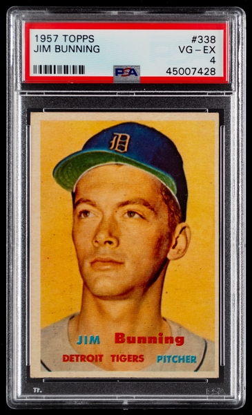 1957 Topps Baseball Card #338 HOFer Jim Bunning Rookie - Graded PSA 4