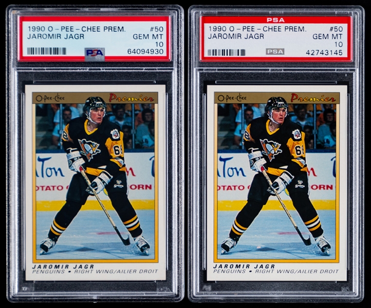 1990-91 O-Pee-Chee Premier Hockey Card #50 Jaromir Jagr Rookie (5 Cards) - Each Graded PSA GEM MT 10