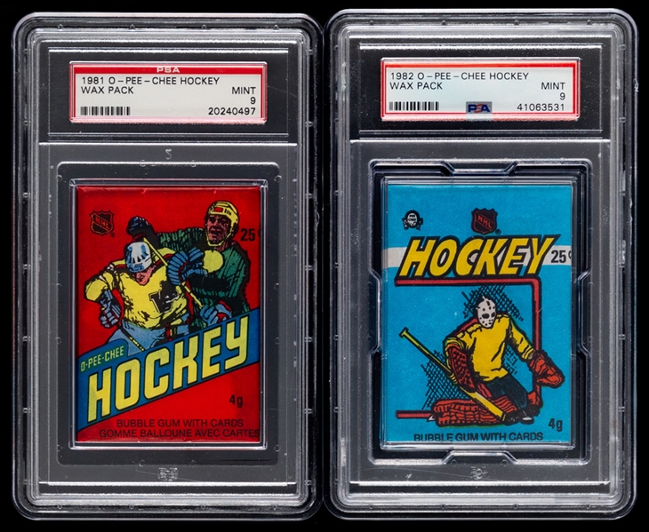 1981-82 and 1982-83 O-Pee-Chee Hockey Wax Packs (2) - Both Graded PSA MINT 9