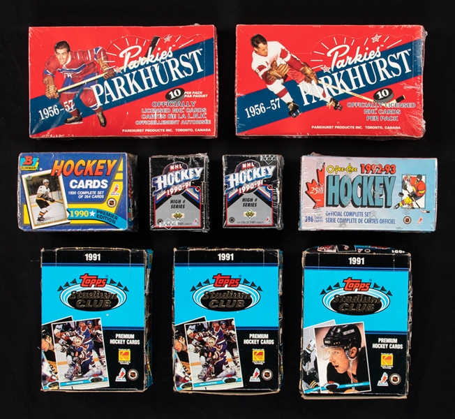 1990-91 to 1994-95 O-Pee-Chee, Score, Upper Deck, Parkhurst, Topps, Bowman and Classic Unopened Hockey Box and Set Collection of 26 
