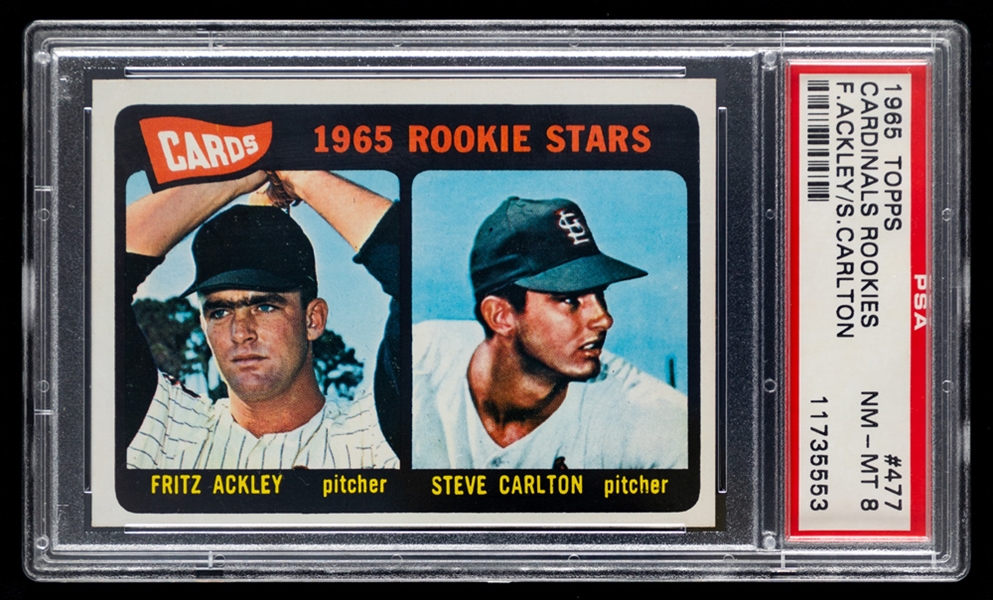 1965 Topps Baseball Card #477 HOFer Steve Carlton Rookie - Graded PSA 8