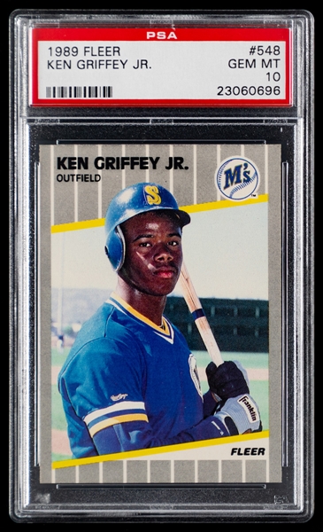 1989 Fleer Baseball Card #548 HOFer Ken Griffey Jr. Rookie - Graded PSA GEM MT 10