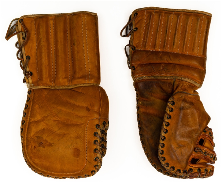 Vintage Early-1950s Stall and Dean Puckmaster Goalie Glove and Blocker Set - Lippmans Sporting Goods Tag!