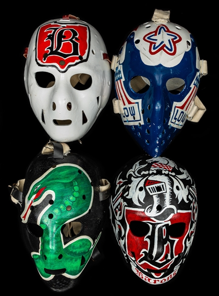 Vintage Replica Goalie Mask Collection of 4 Including Lowe, Meloche and Simmons - Lowe Mask Made by Don Scott!
