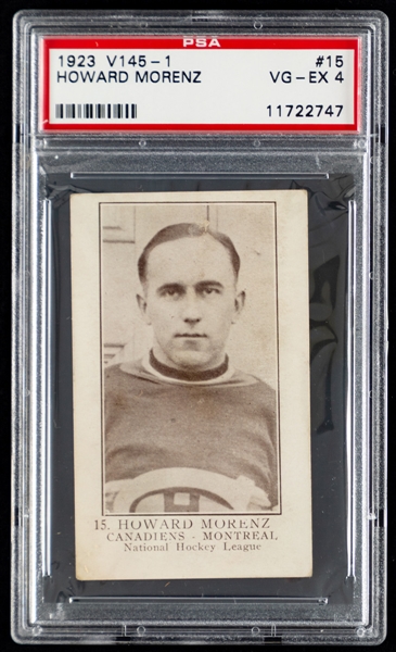 1923-24 William Paterson V145-1 Hockey Card #15 HOFer Howie Morenz Rookie - Graded PSA 4