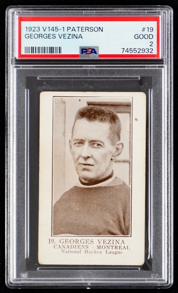 1923-24 William Paterson V145-1 Hockey Card #19 HOFer Georges Vezina - Graded PSA 2