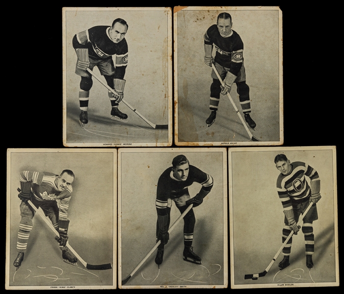 1933-34 World Wide Gum Ice Kings V357 Hockey Premium Photo Near Complete Set (5/6) Including HOFers Howie Morenz, King Clancy, Aurel Joliat and Hooley Smith
