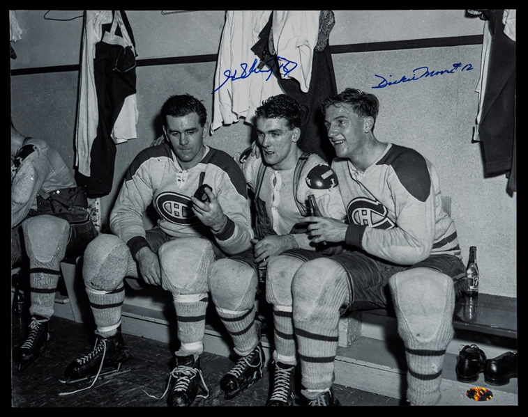 Deceased HOFers Henri Richard and Dickie Moore Montreal Canadiens Dual-Signed Photo with LOA (11" x 14") 