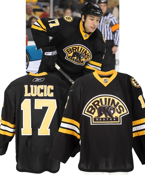 Milan Lucics 2008-09 Boston Bruins Game-Worn Third Jersey with Team LOA - Photo-Matched!