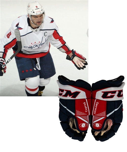 Alexander Ovechkins 2020-21 Washington Capitals CCM Pro Game-Used Gloves - Photo-Matched! 