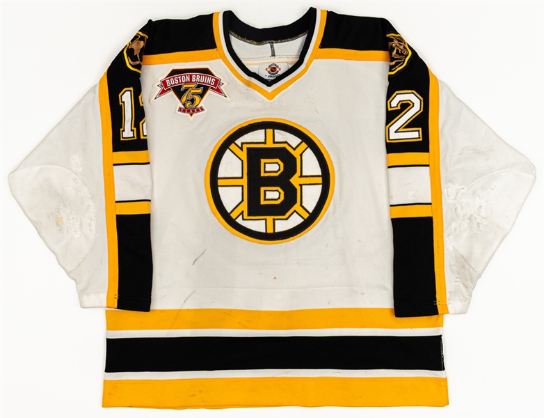 Dmitri Khristichs 1998-99 Boston Bruins Game-Worn Jersey - Bruins 75th Patch! - Team Repairs!