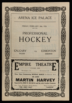 Scarce 1925-26 Edmonton Gardens Edmonton Eskimos vs Calgary Tigers WCHL Program Featuring Eddie Shore Plus Shore Signed Stock Share Application