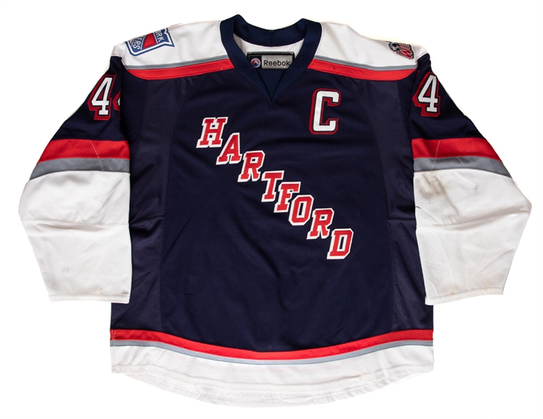 Aaron Johnsons 2013-14 AHL Hartford Wolfpack Game-Worn Captains Jersey with Steiner LOA