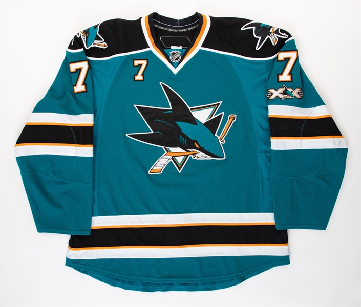 Niclas Wallins 2010-11 San Jose Sharks Game-Worn Jersey - 20th Anniversary Patch! - Photo-Matched!
