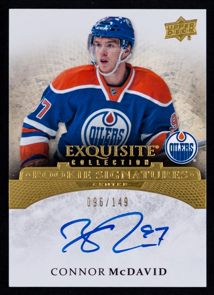 2015-16 Upper Deck Exquisite Collection Hockey Card #ERS-CM Connor McDavid Rookie Signatures Autograph (096/149)