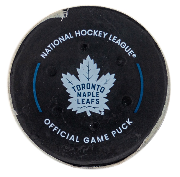 Leon Draisaitls Edmonton Oilers March 11th 2023 Goal Puck with Maple Leafs COA - Season Goal #42 of 52 / Career Goal #296