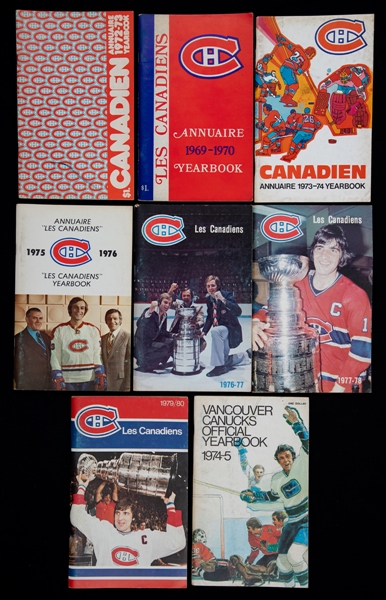 Montreal Canadiens Publications Collection Inc. 1969-70 to 1979-80 Media Guides (7) Plus Assorted Hockey Magazines/Items
