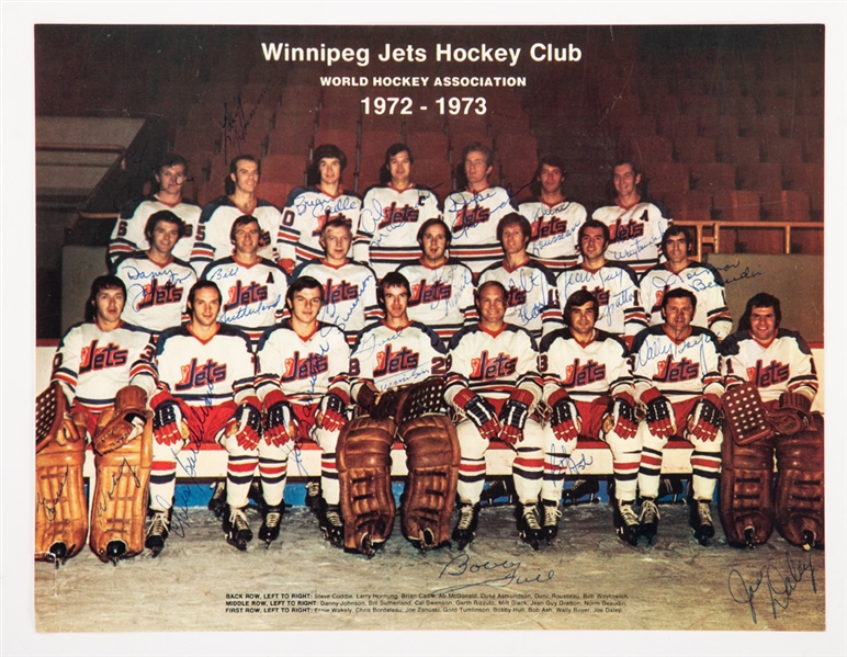 Winnipeg Jets 1972-73 Inaugural WHA Season Team-Signed Photo with Deceased HOFer Bobby Hull - LOA (8 1/2" x 11")