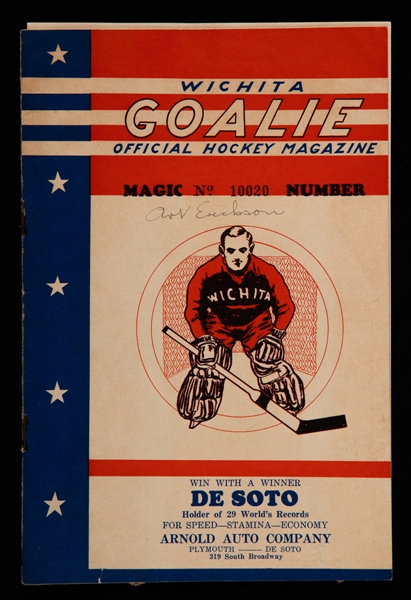 Mike Goodman 1938-39 THL Coral Gables Seminoles Signed SR Puck, Paul Goodmans 1937-38 AHA Wichita Skyhawks Signed Contract and 1935-36 Skyhawks Team-Signed Program with LOA 
