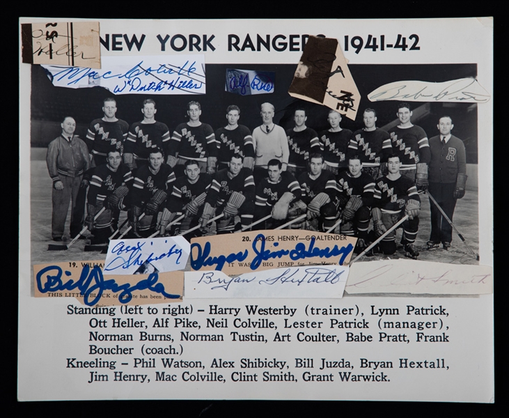 1941-42 New York Rangers Team-Signed Photo (Cut Signatures Attached) with LOA (8" x 10")