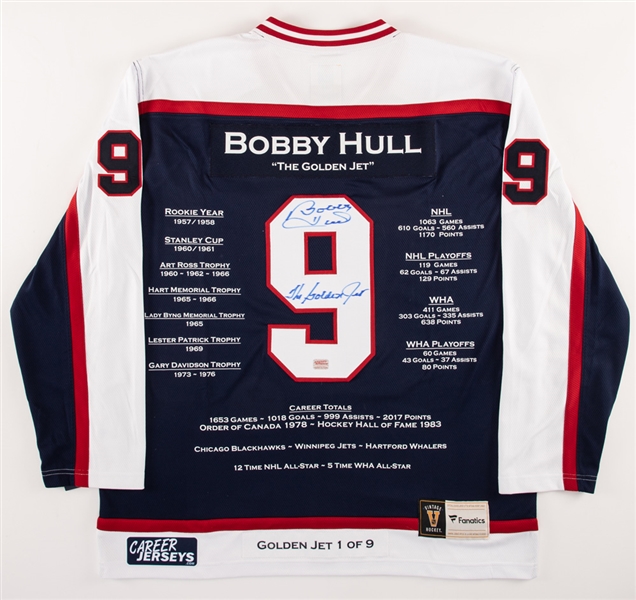 Deceased HOFer Bobby Hull Signed Winnipeg Jets Custom Stats Limited-Edition Jersey (1/9) with COA 
