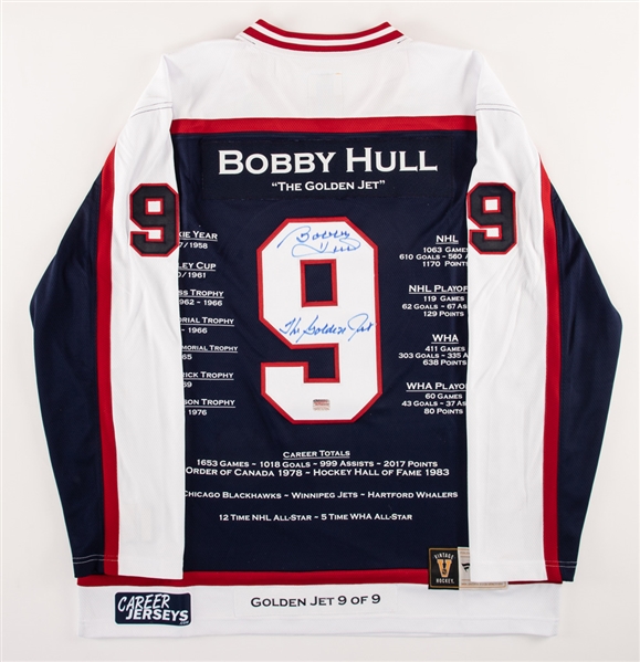 Deceased HOFer Bobby Hull Signed Winnipeg Jets Custom Stats Limited-Edition Jersey (9/9) with COA 