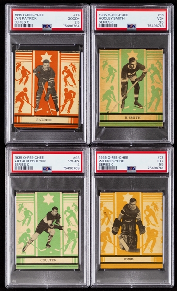 1935-36 O-Pee-Chee V304 Series "C" Hockey Complete 24-Card Set with PSA-Graded Cards (10) Inc. #79 Patrick Rookie (G+ 2.5), #76 Smith (VG+ 3.5) & #93 Coulter Rookie (VG-EX 4) and #73 Cude RC (EX+ 5.5)
