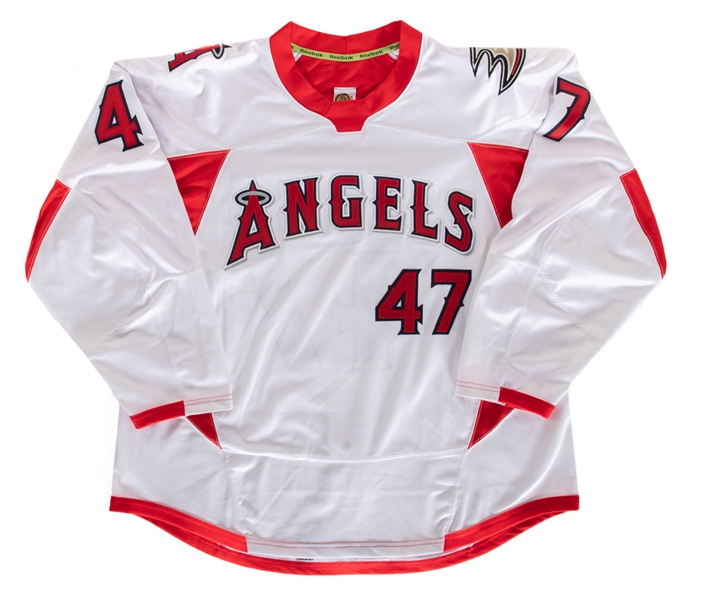 Hampus Lindholms 2016-17 Anaheim Ducks Signed "Los Angeles Angels Night" Pre-Game Warm-Up Worn Jersey with Team COA 