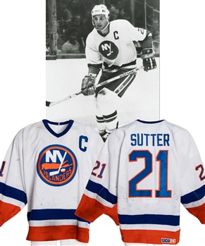 Brent Sutters 1987-88 New York Islanders Game-Worn Captains Jersey - Heavy Game Wear! - Photo-Matched!