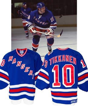 Esa Tikkanens 1993-94 New York Rangers Game-Worn Jersey from His Personal Collection with His Signed LOA - Patched for Finals! - Team Repairs!
