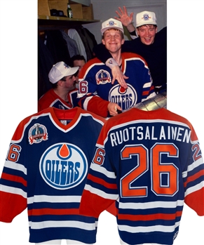 Reijo Ruotsalainens 1989-90 Edmonton Oilers Game-Worn Stanley Cup Finals Jersey from His Personal Collection with His Signed LOA - 1990 Stanley Cup Finals Patch! - Photo-Matched!