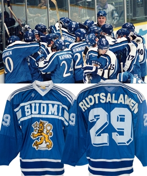 Reijo Ruotsalainens 1988 Winter Olympics Team Finland Game-Worn Jersey from His Personal Collection with His Signed LOA 