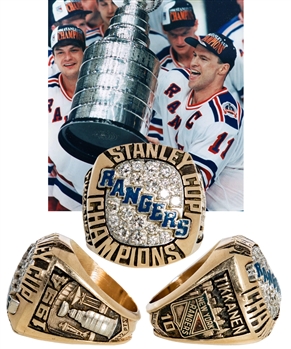 Esa Tikkanens 1993-94 New York Rangers Stanley Cup Championship 10K Gold and Diamond Ring with Presentation Box from His Personal Collection with His Signed LOA