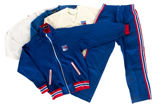 Reijo Ruotsalainens Early-to-Mid-1980s New York Rangers Clothing Collection of 5 Including Athletic Track Suit and Sweaters from His Personal Collection with His Signed LOA